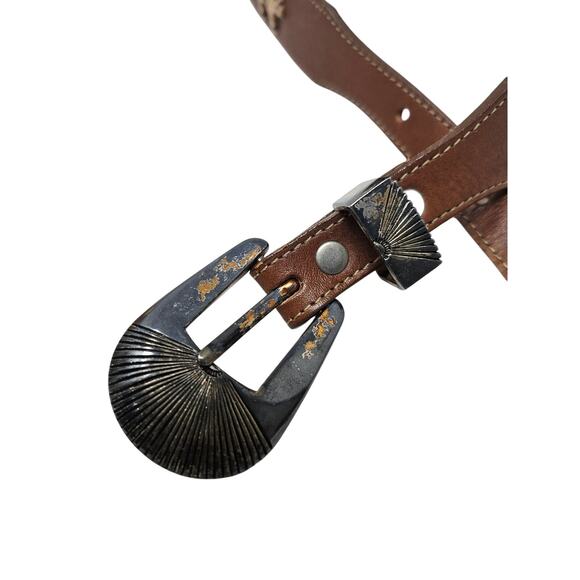 Vintage 90s Silver Creek Collection 32 Brown Leather Western Belt Concho Figures - Picture 3 of 4